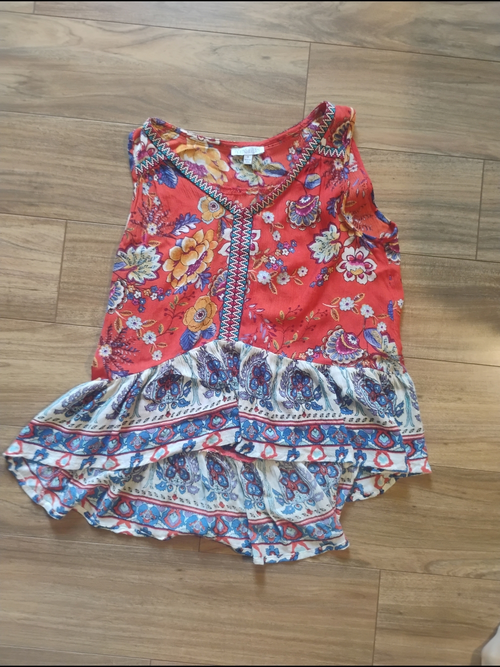 Patrons of Peace Coral Floral Ruffled Hem Dress